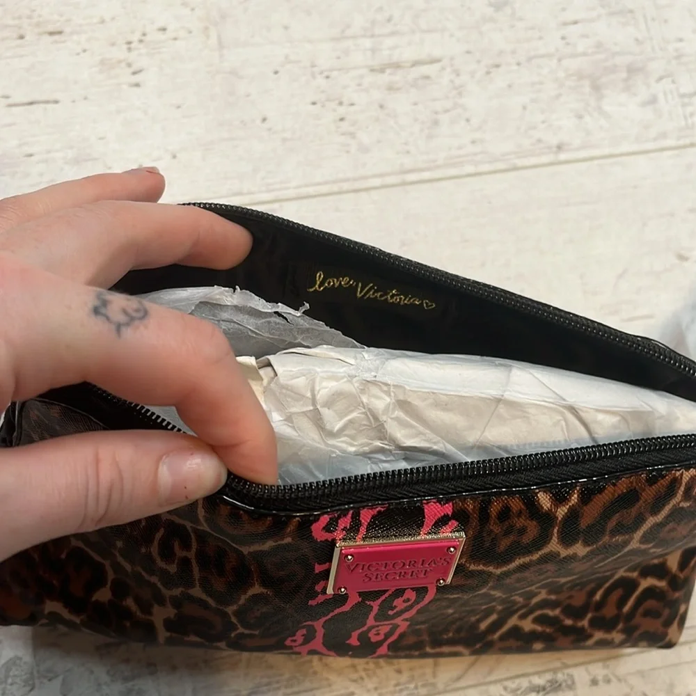 Victoria's Secret Leopard Print and Pink Cosmetic Bag